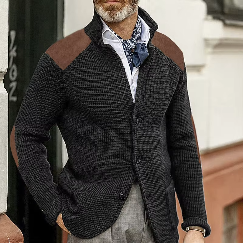 Ettore Gebreide Blazer met Suède Patches - Zwart