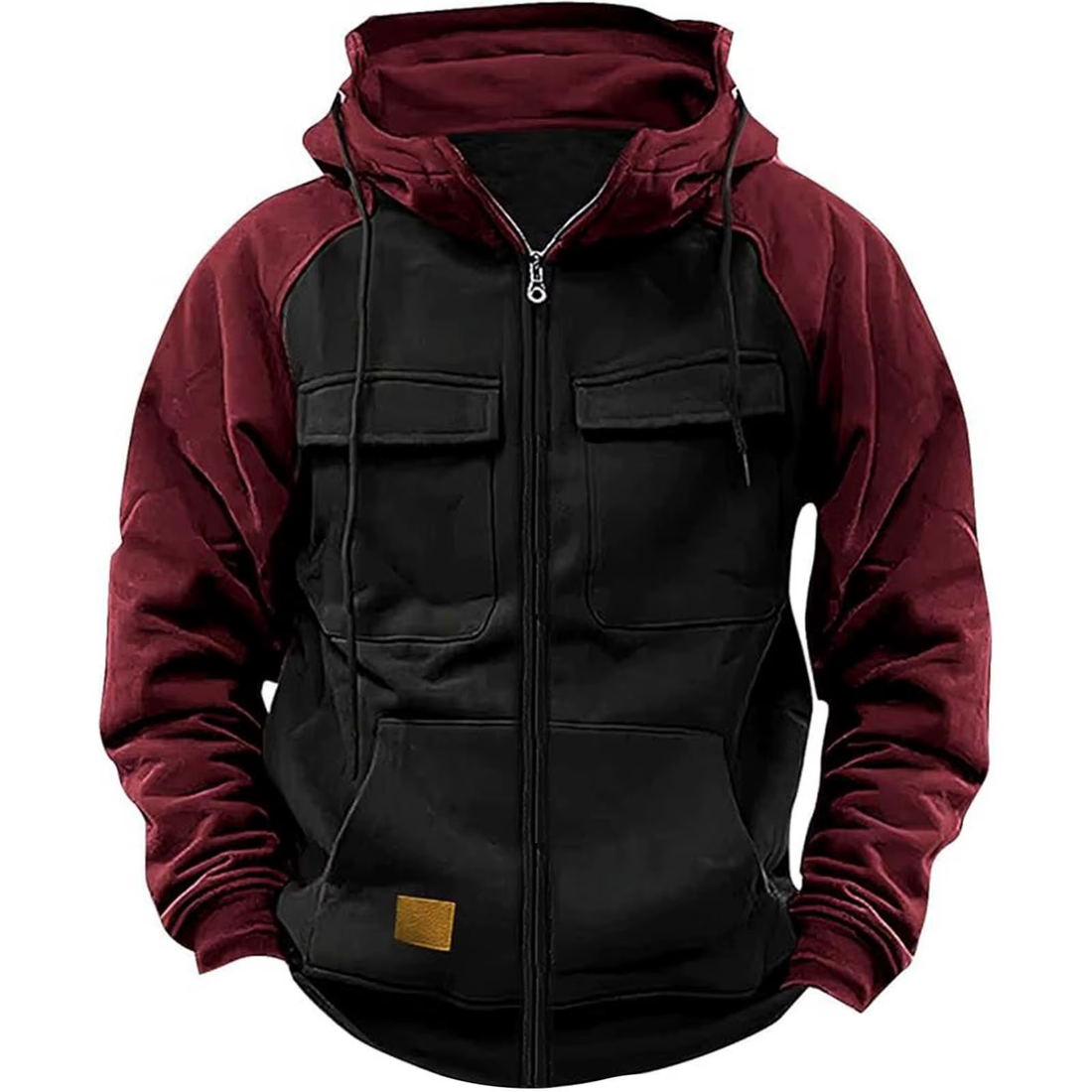 Gianluca Kleurblok Hoodie met Capuchon - Bordeaux/Zwart