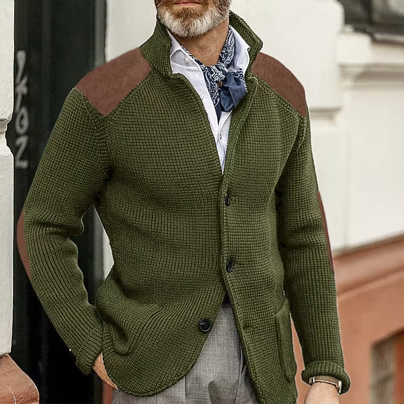 Ettore Gebreide Blazer met Suède Patches - Legergroen