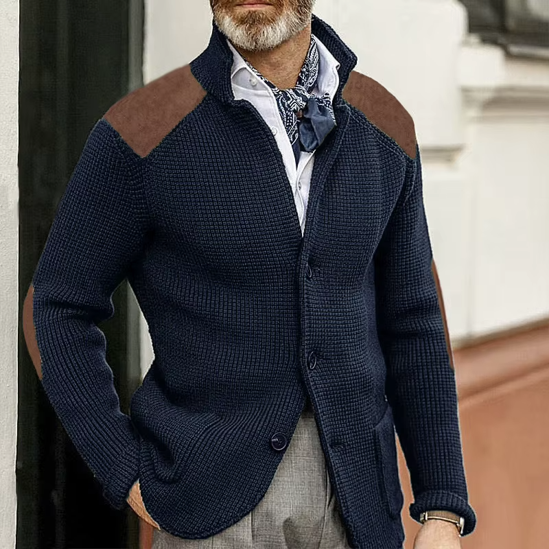 Ettore Gebreide Blazer met Suède Patches - Marineblauw