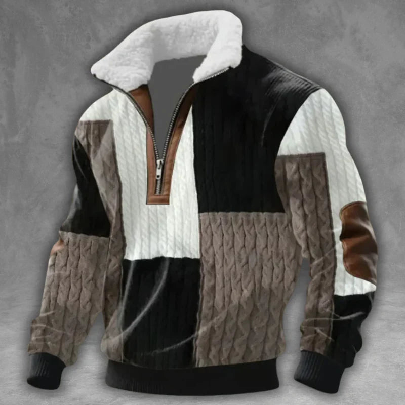 Alfonso Gebreide Halfzip Trui met Fleecekraag
