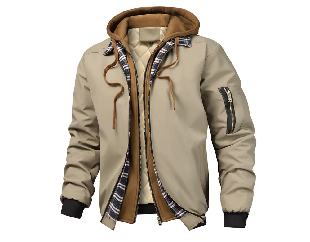 Federico Katoenen Bomberjack met Fleece Capuchon - Kaki