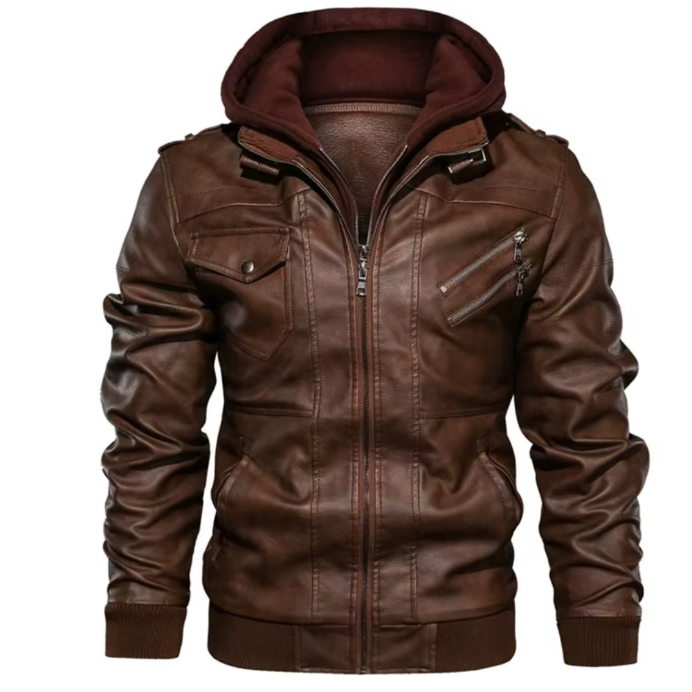 Ivano Leren Bikerjack met Capuchon - Donkerbruin