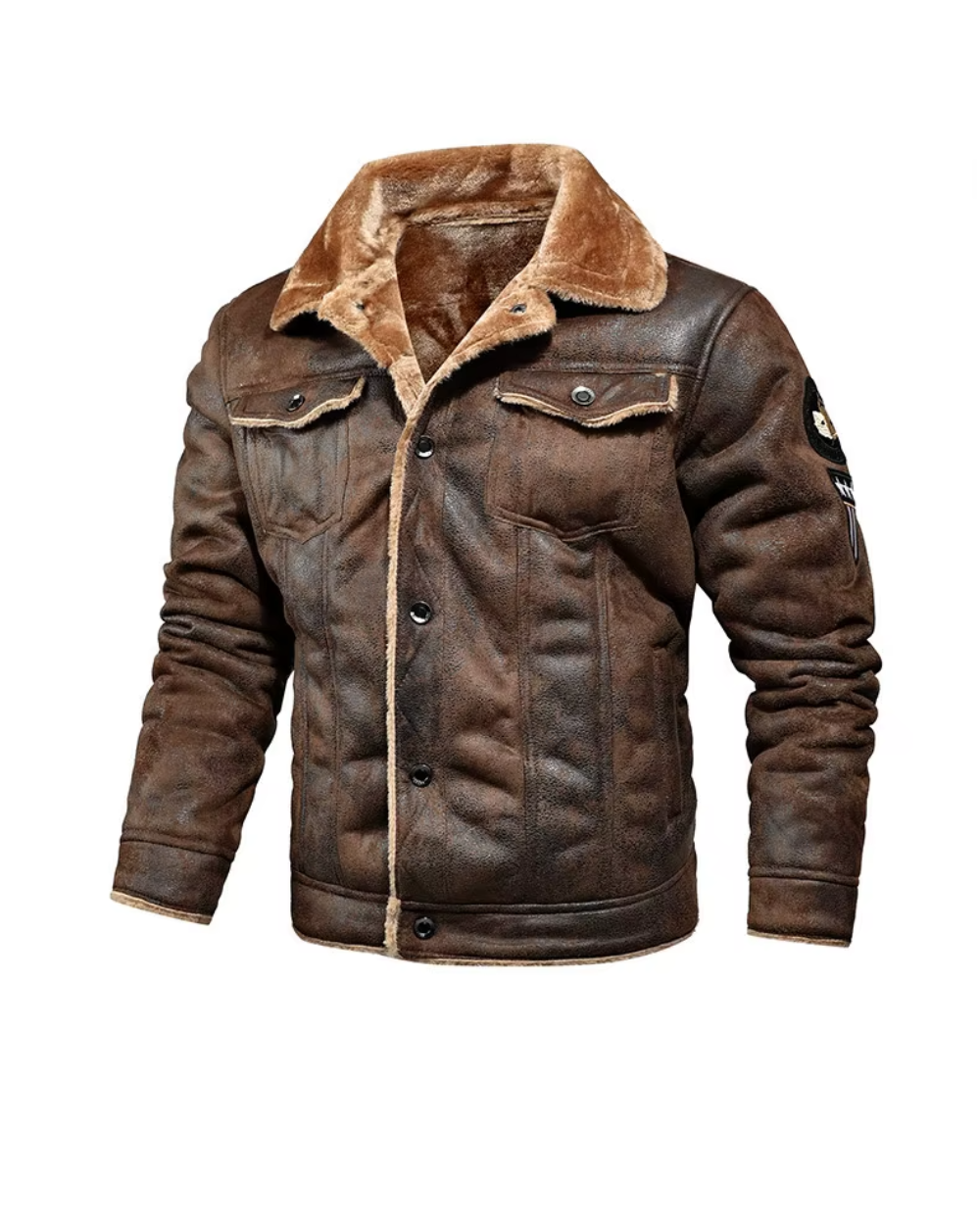 Savio Leren Trucker Jack met Sherpa Voering - Bruin