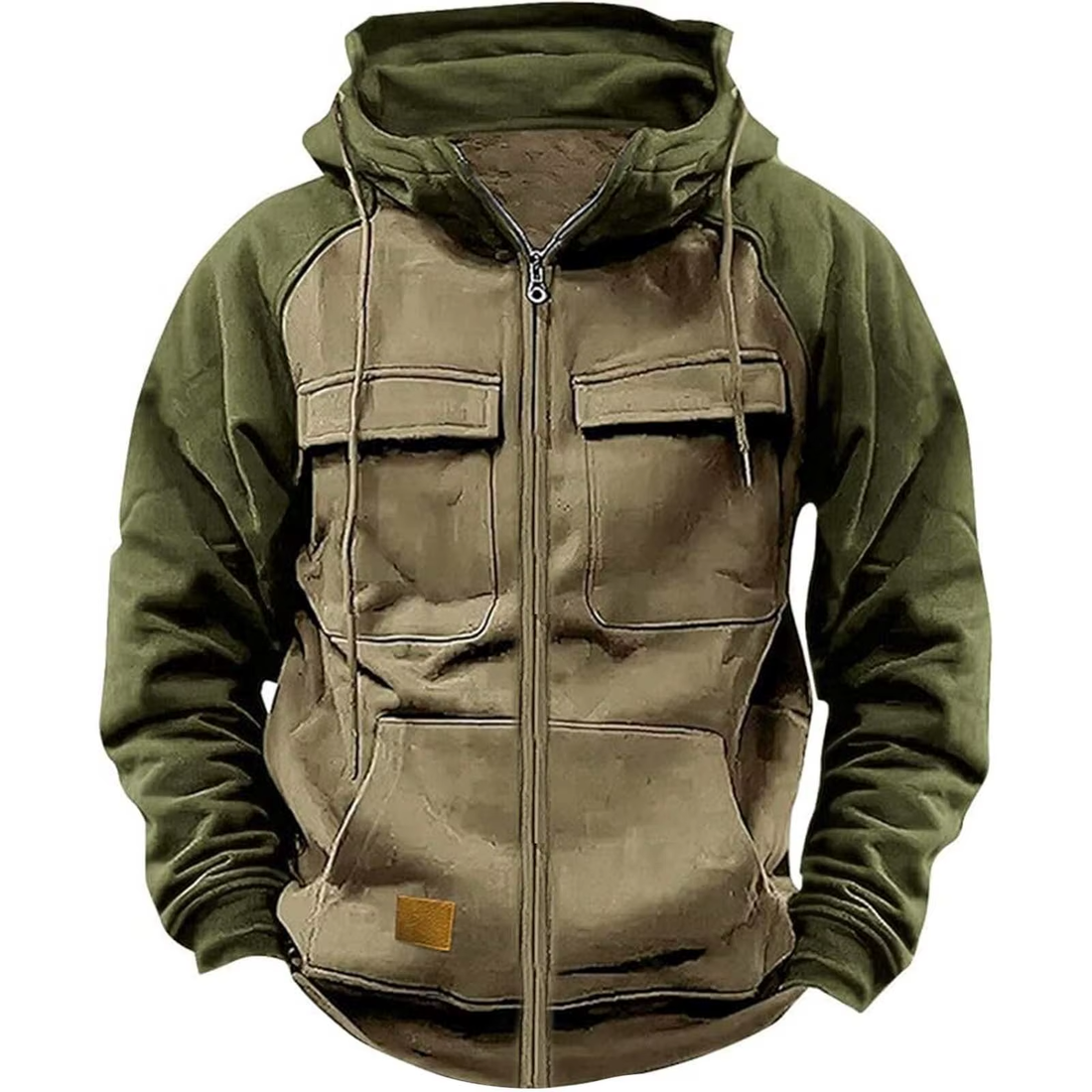 Gianluca Kleurblok Hoodie met Capuchon - Groen/Kaki