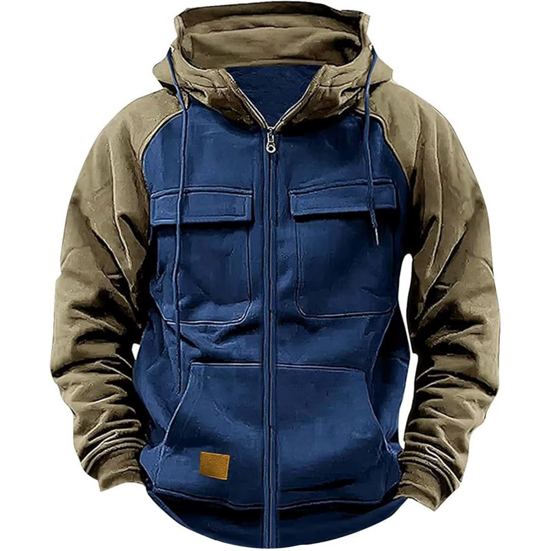 Gianluca Kleurblok Hoodie met Capuchon - Kaki/Blauw