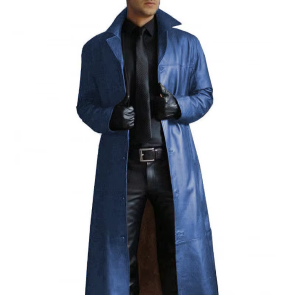 Mauro Leren Lange Trenchcoat - Blauw