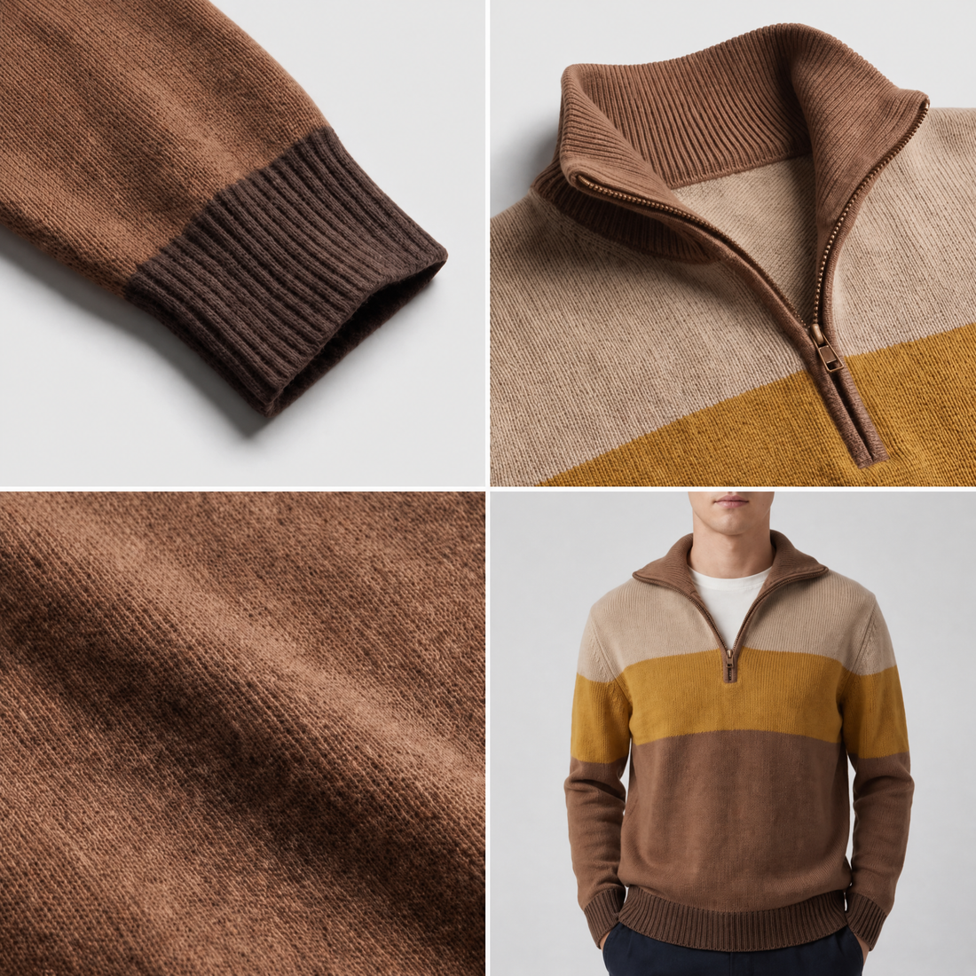 Fiorenzo Katoenen Halfzip Trui met Streep