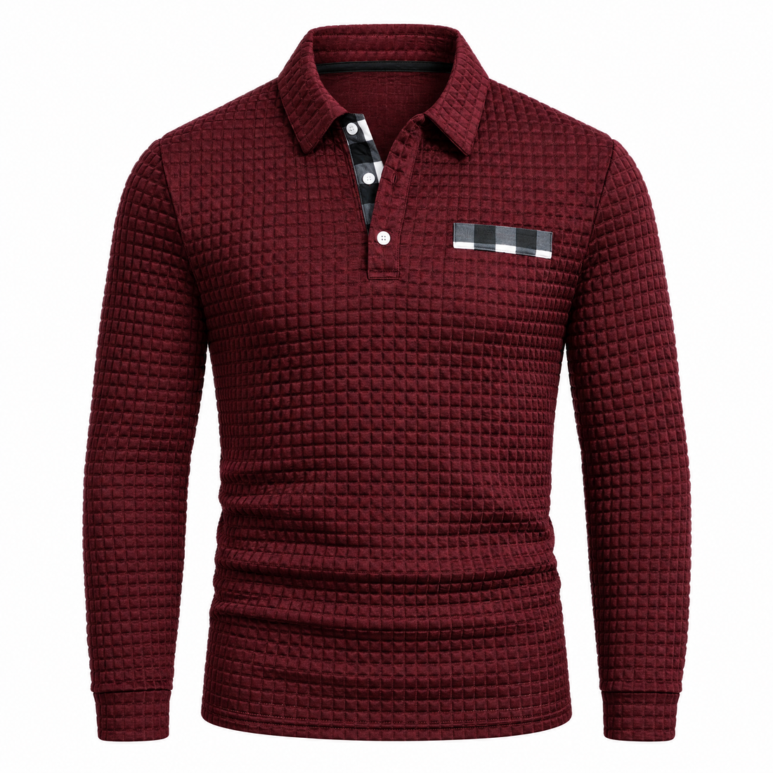 Franco Wafelgebreide Polo met Lange Mouwen