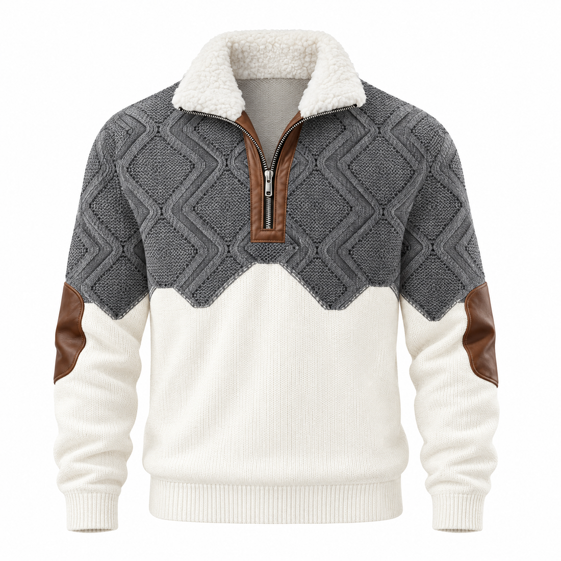 Alfonso Gebreide Halfzip Trui met Fleecekraag