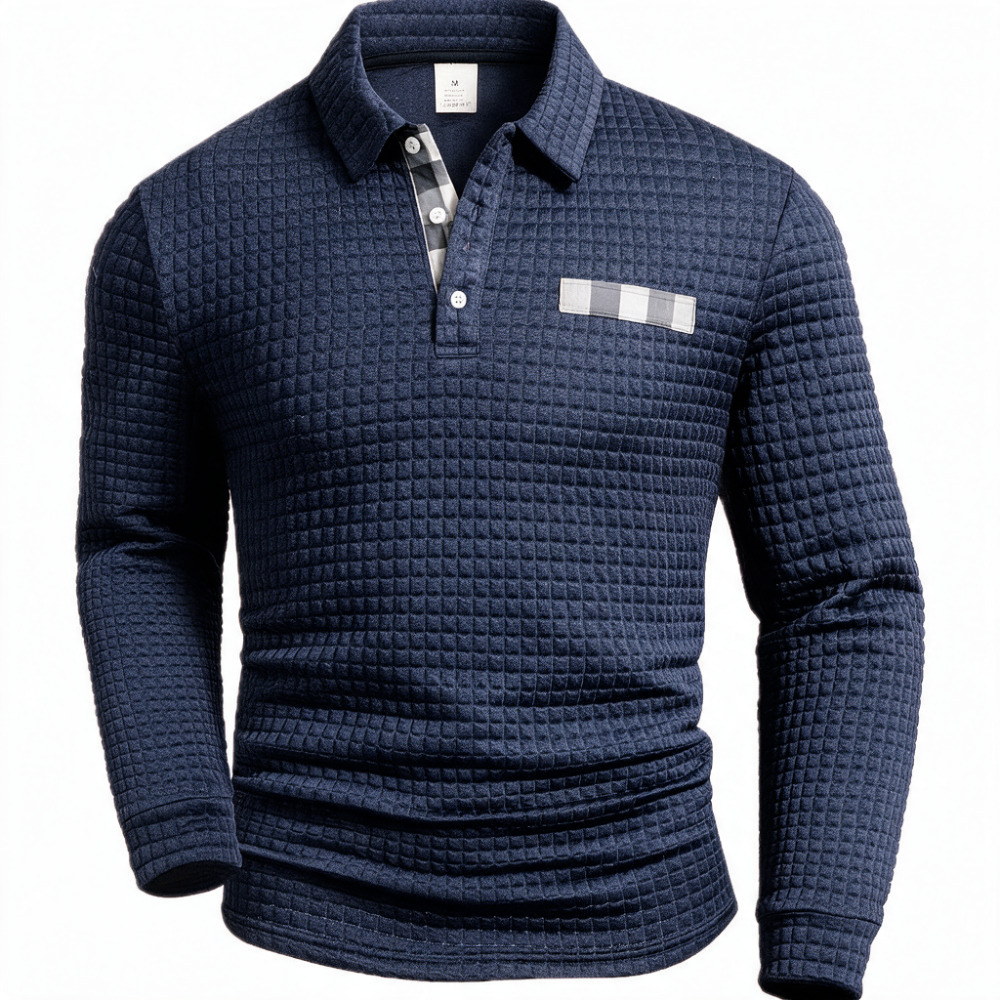 Franco Wafelgebreide Polo met Lange Mouwen