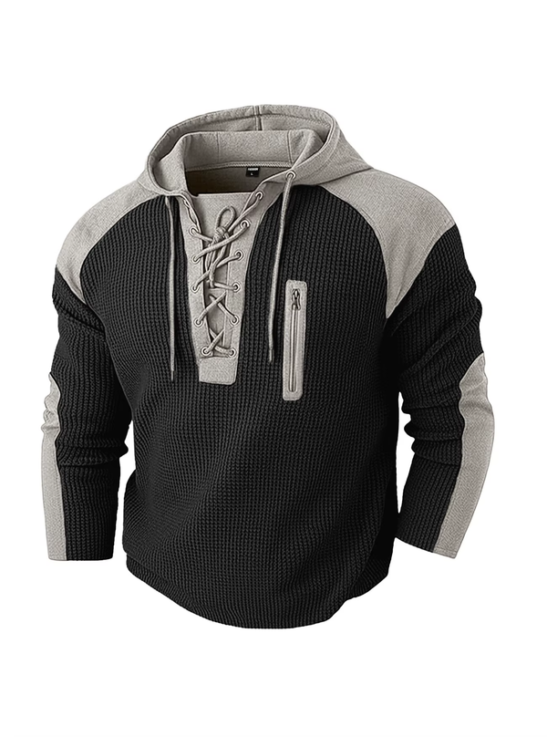 Pietro Wafelgebreide Hoodie met Veters
