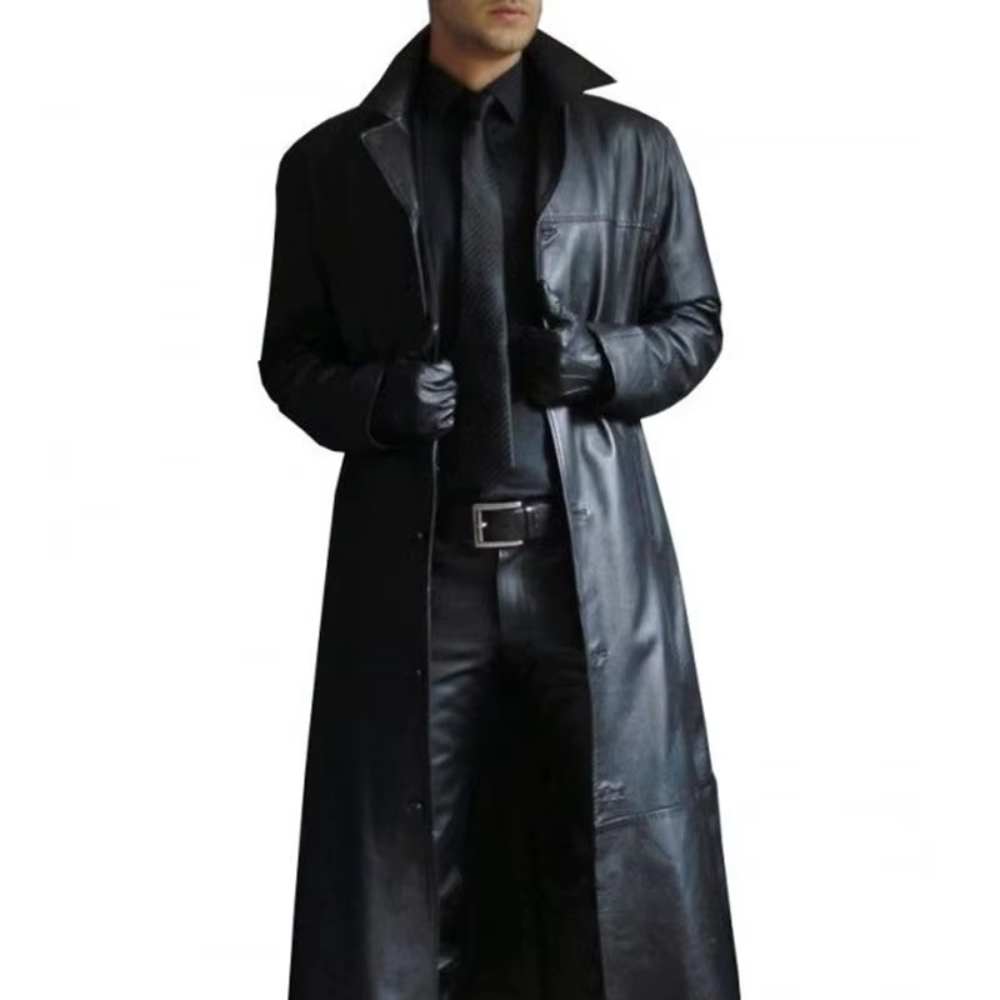 Mauro Leren Lange Trenchcoat - Zwart