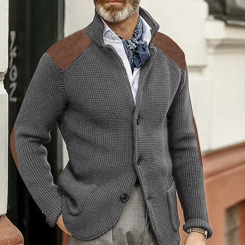 Ettore Gebreide Blazer met Suède Patches - Grijs