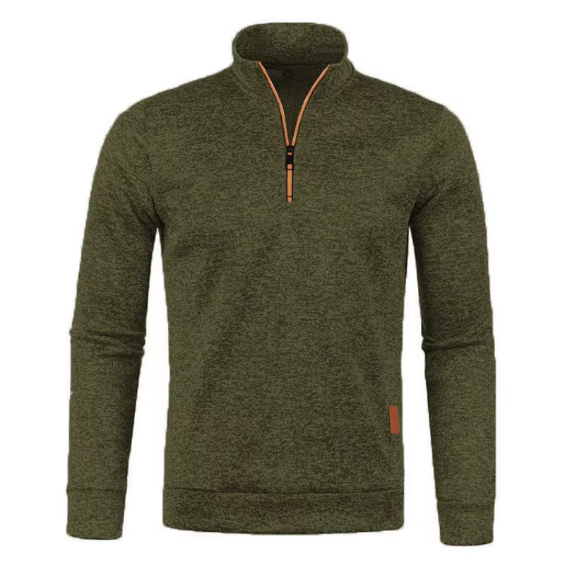 Guido Gemêleerde Halfzip Sweater - Legergroen