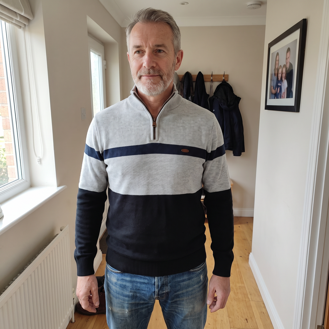 Fiorenzo Katoenen Halfzip Trui met Streep
