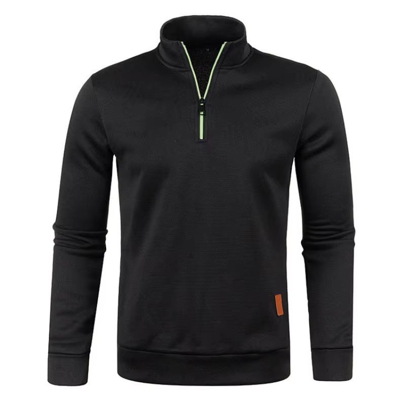 Guido Gemêleerde Halfzip Sweater - Zwart