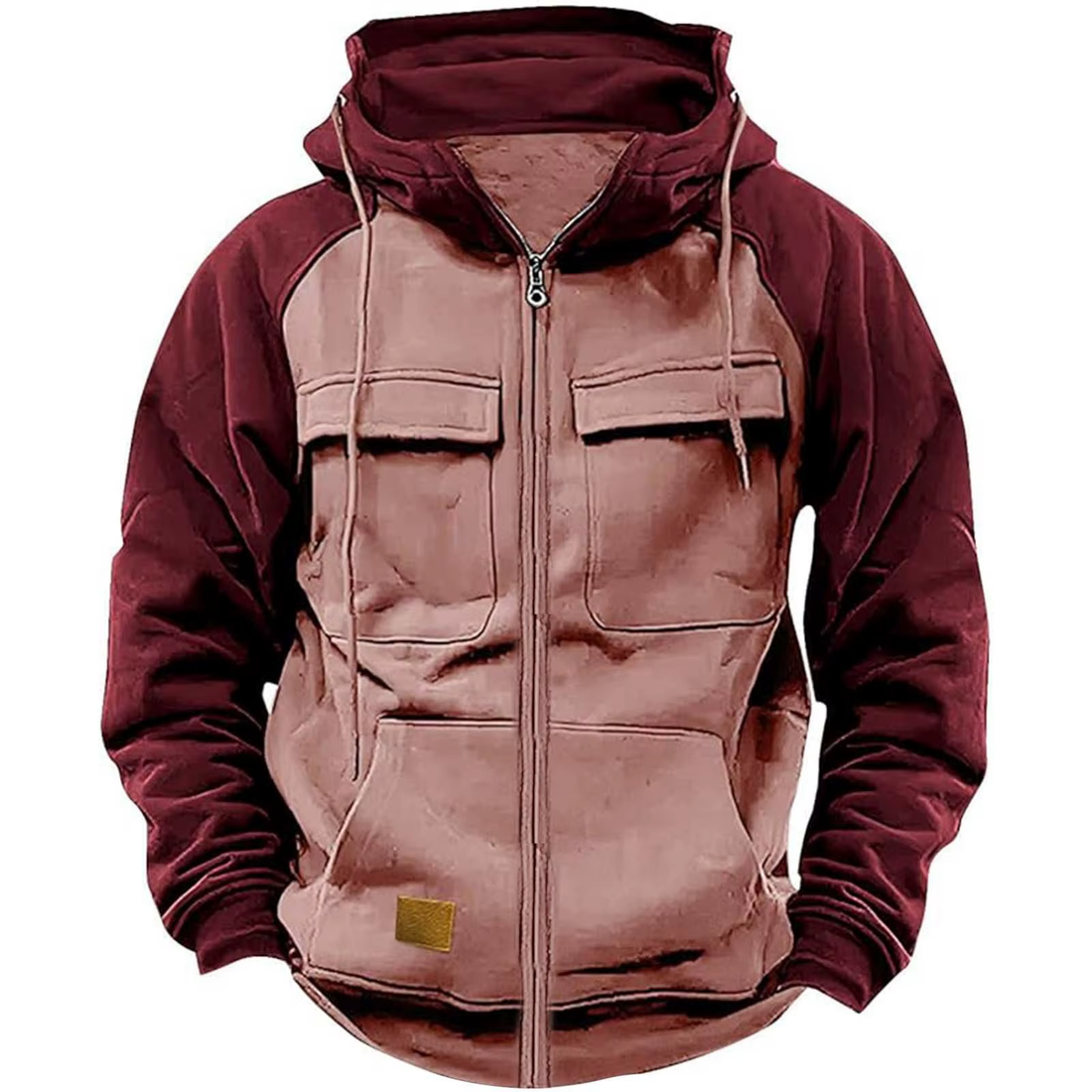 Gianluca Kleurblok Hoodie met Capuchon - Bordeaux/Roze