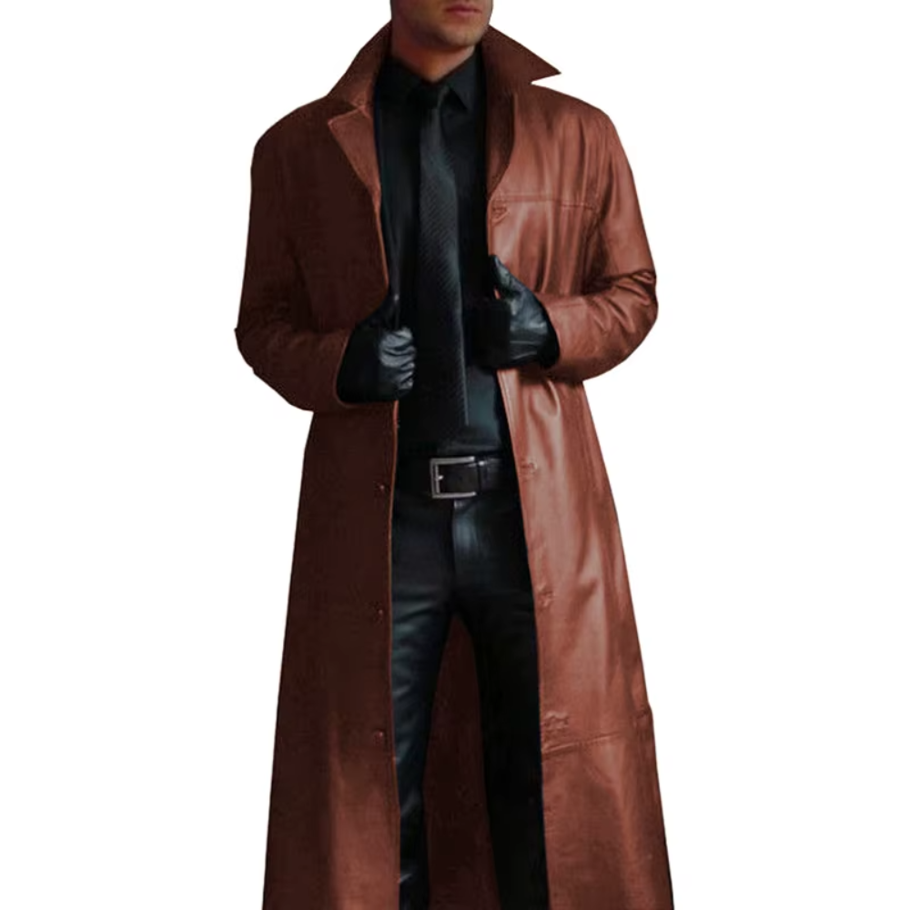 Mauro Leren Lange Trenchcoat - Bronze