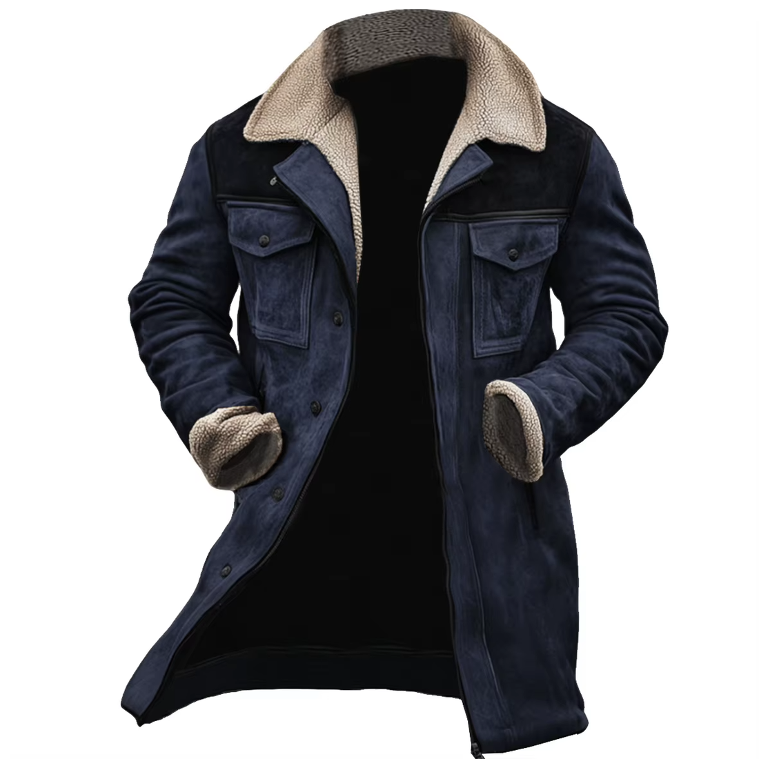 Giuliano Suède Trucker Jack met Sherpa Kraag - Marineblauw