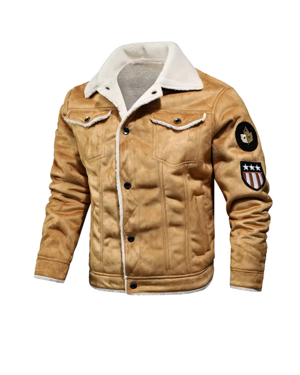 Savio Leren Trucker Jack met Sherpa Voering - Kaki