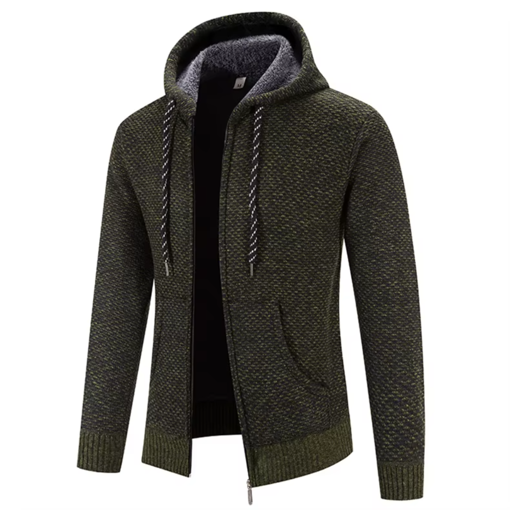 Orazio Gebreide Rits Hoodie - Legergroen