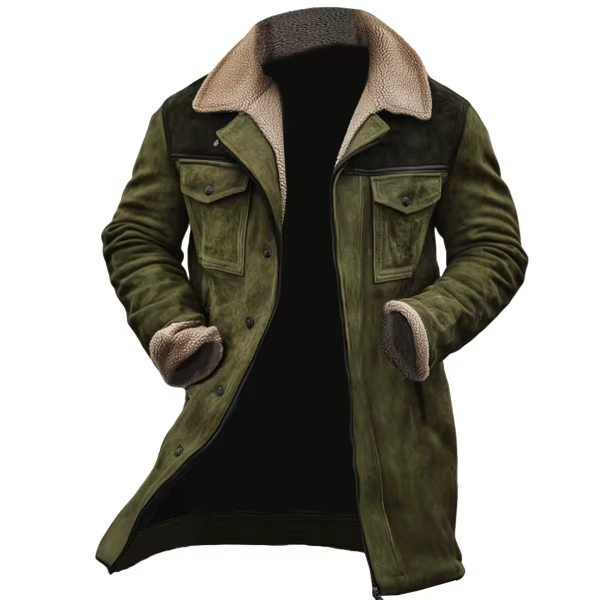 Giuliano Suède Trucker Jack met Sherpa Kraag - Legergroen