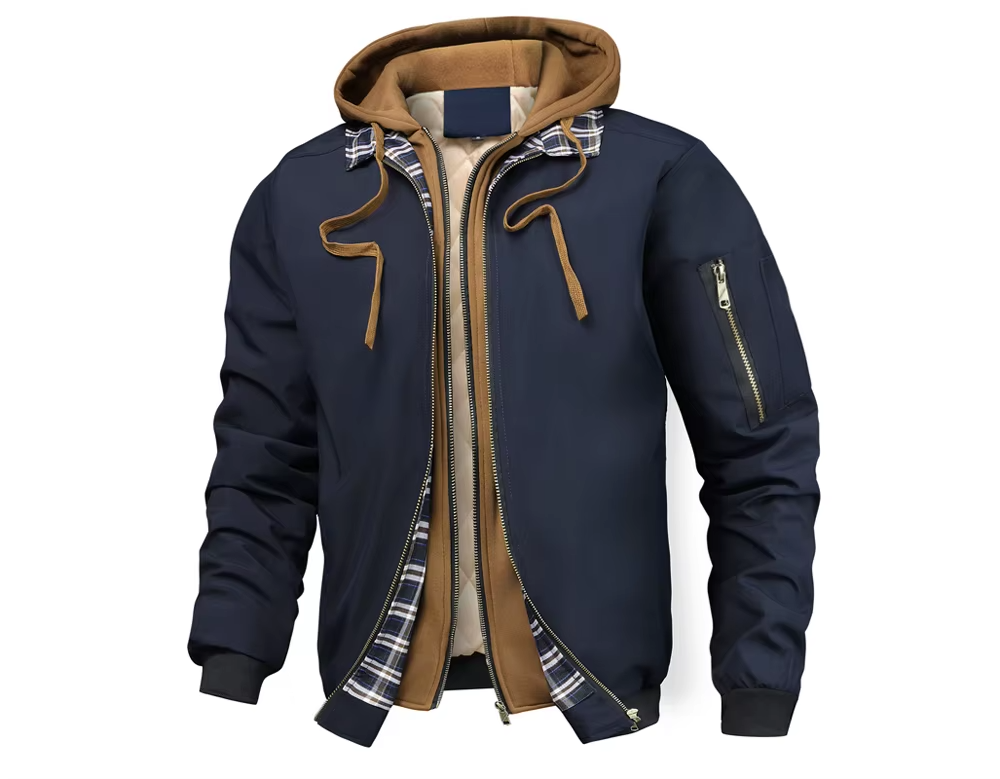 Federico Katoenen Bomberjack met Fleece Capuchon - Marineblauw