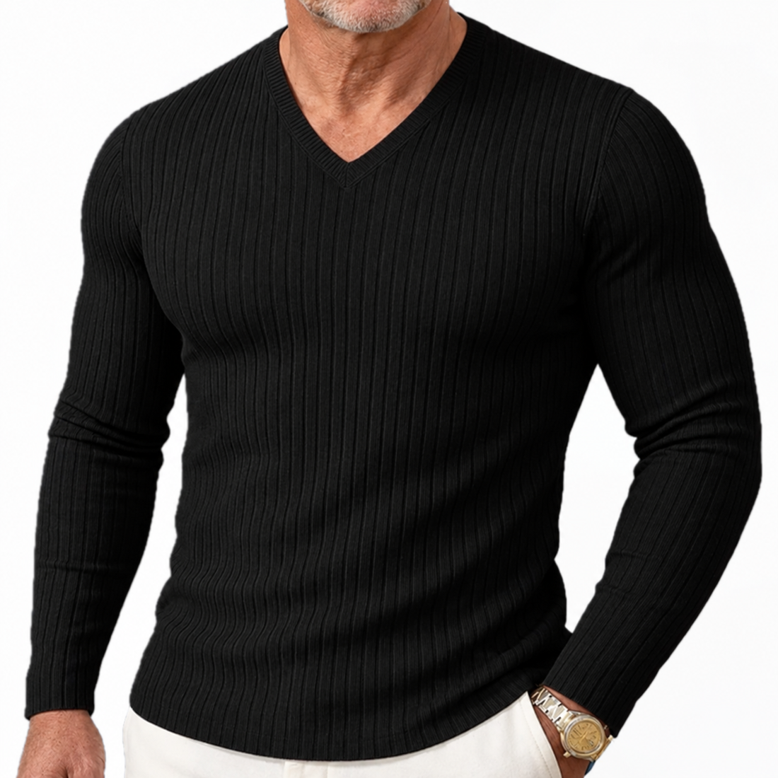 Severino Geribbelde Trui met V-hals