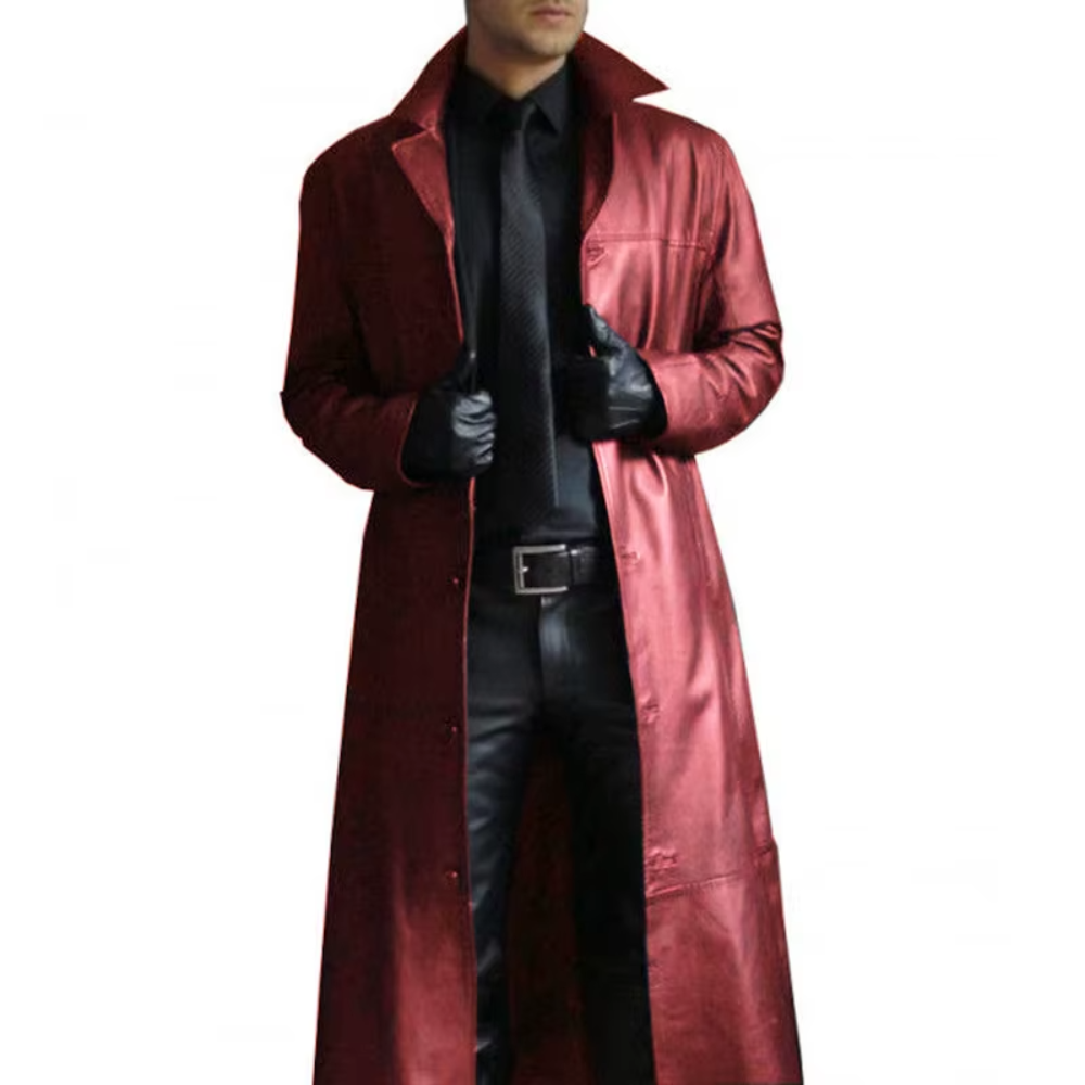 Mauro Leren Lange Trenchcoat - Rood
