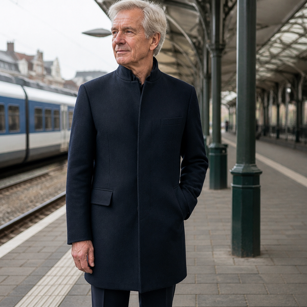 Amedeo Wollen Lange Jas met Opstaande Kraag