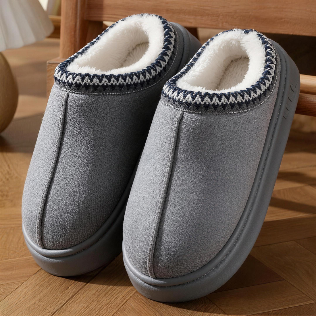 Gino Suède Pantoffels met Pluche Voering Grijs