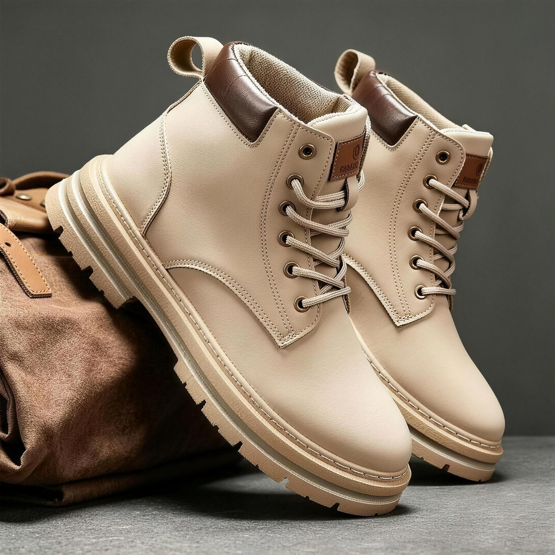 Ercole Hoge Veterschoenen met Profielzool - Beige