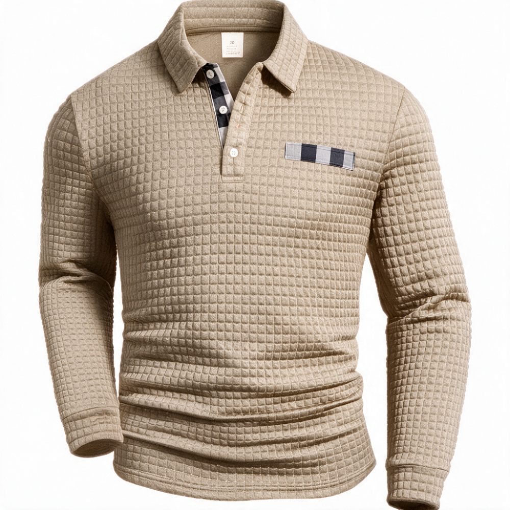 Franco Wafelgebreide Polo met Lange Mouwen