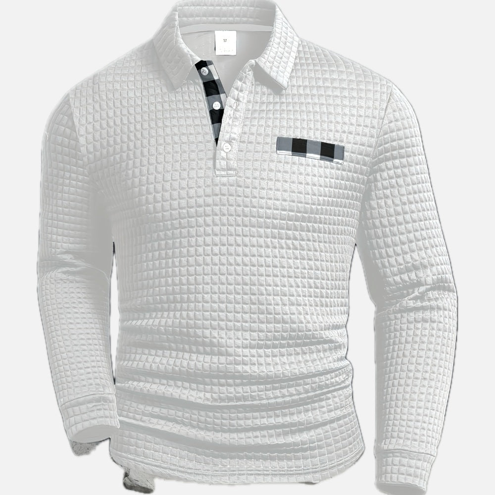 Franco Wafelgebreide Polo met Lange Mouwen
